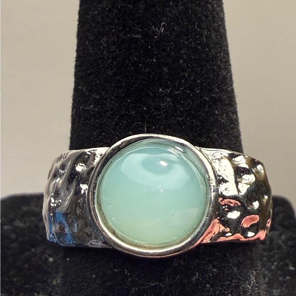Ring - sz 7.25 - silver tone metal w/light blue/green stone. New! BOGO offer ⬇️ - Picture 3 of 8